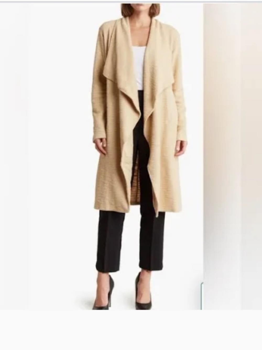 Steve Madden Long Open-Front Cardigan Sweater in Tan